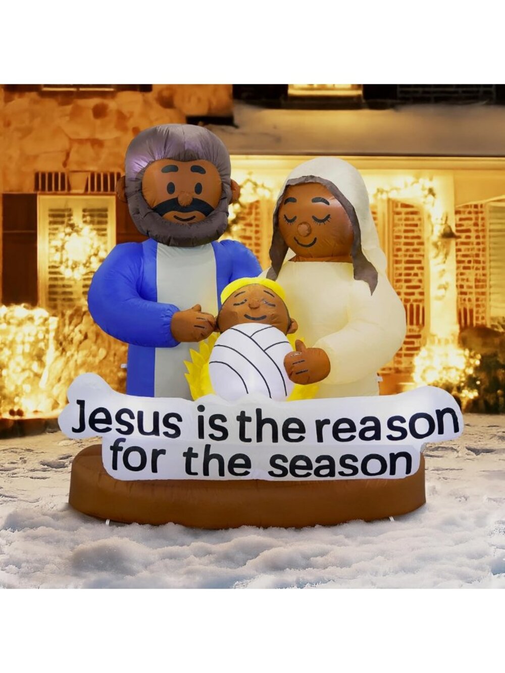 Black Santa Christmas Decor - Inflatable Nativity Set with LED Lights for Yard